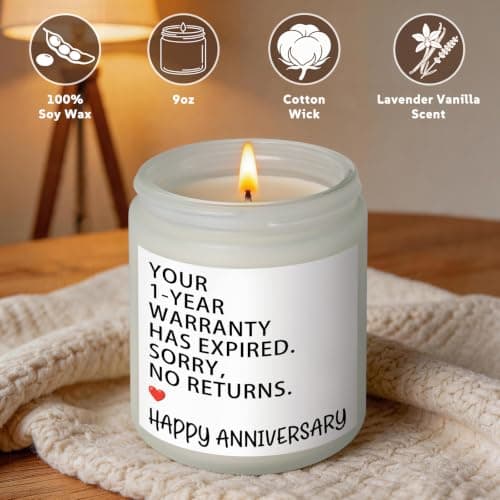 1 Year Anniversary Couple Gifts for Boyfriend Girlfriend, Happy One Year Wedding Anniversary Funny Gifts for Men Women Husband Wife, Romantic First 1st Year Marriage Gift for Her Him Scented Candle B0GT8YSWNK