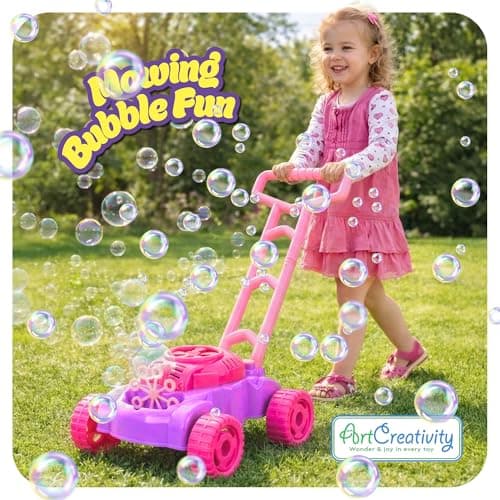 ArtCreativity Bubble Lawn Mower for Toddlers 1-3, Kids Bubble Machine for 1-Year-Old Girl Gifts, Summer Outdoor Push Gardening Toys for Kids Age 1 2 3+ Birthday Gifts for Preschool Girls