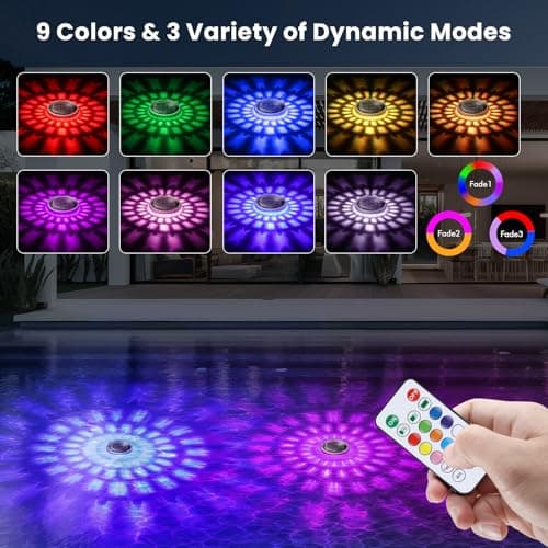 Solar Floating Pool Lights, Solar Powered Pool Light That Float with Remote Control, 12 Lighting, 3 Timing Mode, IPX7 Waterproof lights for Above Ground Swimming Pool, Bathtub, Party, Pond Decor-1PC