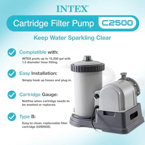 INTEX C2500 Krystal Clear Cartridge Filter Pump for Above Ground Pools: 2500 GPH Pump Flow Rate – Improved Circulation and Filtration – Easy Installation – Improved Water Clarity – Easy-to-Clean
