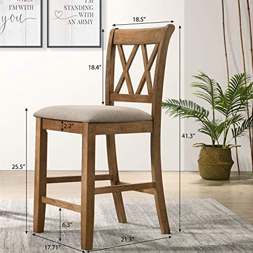 Windvale Fabric Upholstered Counter Height Dining Chairs, Set of 2, Cottage Oak