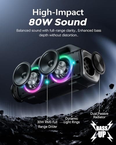 Speakers, 80w (Peak) Portable Wireless Speaker with Lights, Stereo Loud Sound, IP67 Waterproof, Deep Bass Outdoor Speakers Bluetooth 5.3 Dual Pairing for Home Party Beach Camping, Gifts