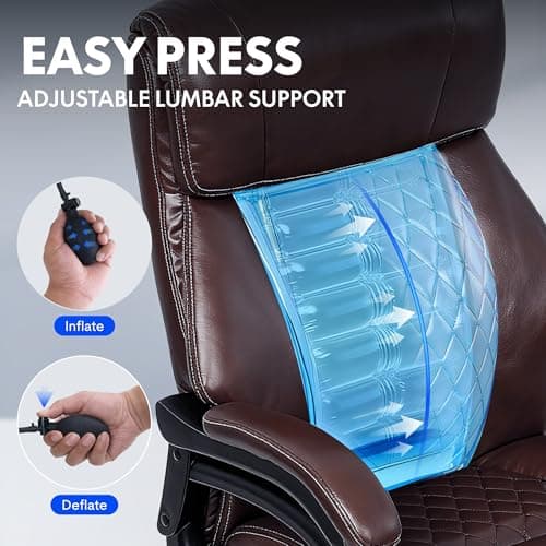 FLEXISPOT 500lbs Big and Tall Office Chair for Heavy People, Heavy Duty Computer Chair with Stable Arms Adjustable Lumbar Support Metal Base, Desk Chairs for Home Office Gaming Working, Leather, Brown