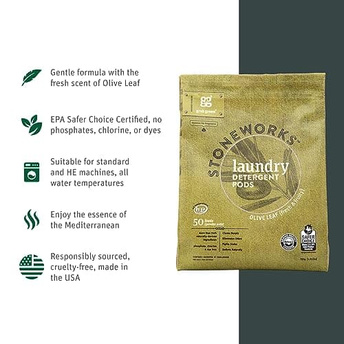 Grab Green Stoneworks Laundry Detergent Pods Sample Kit, 10 Count, Birch Branch, Fragrance Free Rain, Oak Tree, Olive Leaf, Rose Petal Scents, Plant a Tree