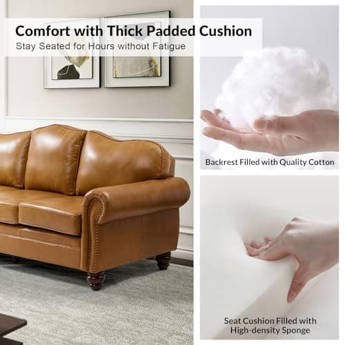 The support you need Classic 3-Seater Sofa with Premium Leather Upholstery, Stylish & Comfortable Sofa for Living Room or Office, Easy to Maintain & Long-Lasting Camel