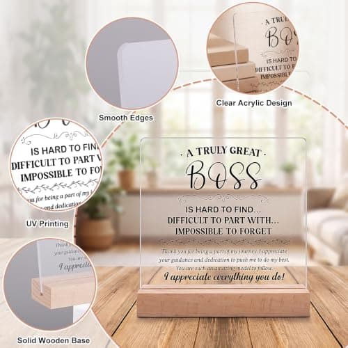 Gifts for Boss Female, Acrylic Plaque Decor Birthday Thank You Gifts for Women Men Office Decor Boss Gifts for Women, 5.5 x 5.9" Acrylic Plaque Gift for Boss Women Man B0H8B3XHLP