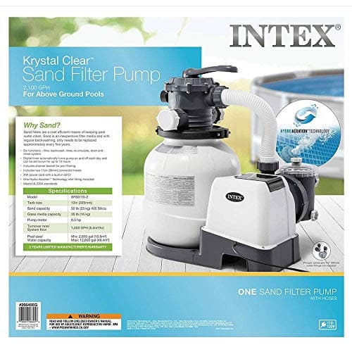 INTEX SX2100 Krystal Clear Sand Filter Pump for Above Ground Pools: 2100 GPH Pump Flow Rate – Improved Circulation and Filtration – Easy Installation – Improved Water Clarity – Easy-to-Clean
