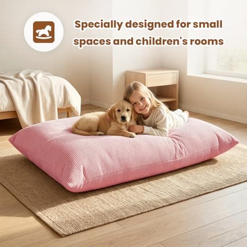 3 in 1 Kids Bean Bag Chair Bed for Kids or Adults, Convertible Chair Folds from Bean Bag Sofa to Lounger, Child Floor Sofa for Gaming, Reading, Floor Mattress with High-Density Foam (Pink)