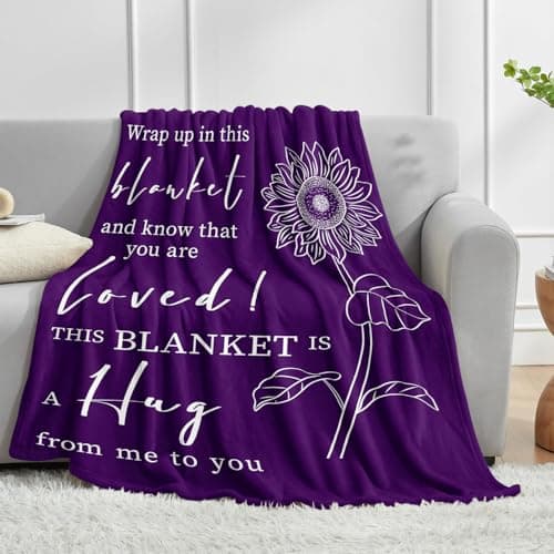 Get Well Gifts for Women After Surgery - Hug Blanket - Thinking of You Gift for Mom Friend Sister - Feel Better Inspirational Gifts for Women - Get Well Soon Gift - Purple Sunflower Blanket 50"x60"