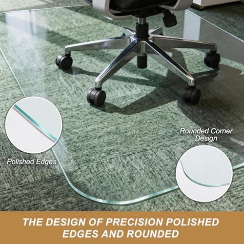 Vicwe Glass Chair Mat for Carpet,32"x48" Tempered Glass Office Chair Mat,1/5" Thick Glass Chair Mat with Rounded and Polished Edges,Smooth Glide for Carpet & Hardwood Floor Protection