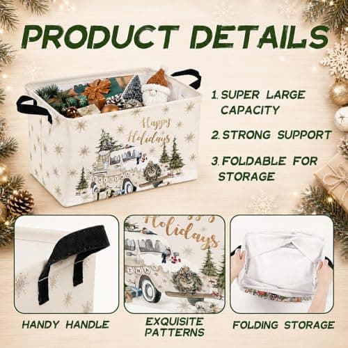 4 Pcs Christmas Storage Basket for Gifts Empty Large Christmas Storage Bins 15 x 10 x 8 Fabric Laundry Baskets with Handle Xmas Collapsible Organizer Boxes for Home Office Gifts Toys Books B0H4M5V4NG