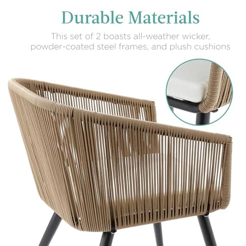 Best Choice Products Set of 2 Patio Dining Chairs, Outdoor Seating for Backyard, Poolside, Balcony w/Woven Wicker Design, 250lb Weight Capacity - Natural/Ivory