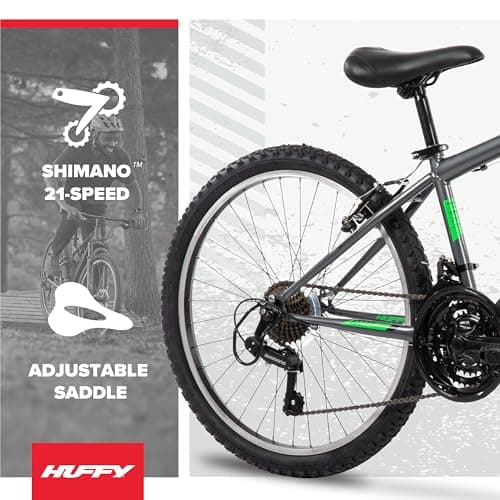 Huffy Stone Mountain Bike for Men and Women, 20”/24”/26”, 6-Speed (20”) or 21-Speed, Front or Dual Suspension (Varies), Multiple Colors, Adjustable Saddle, Shimano Equipped, All-Terrain Tires