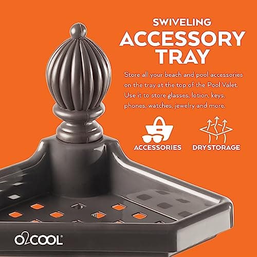 O2COOL Pool & Spa Valet, Adjustable Pool & Patio Towel Holder with Weighted Base, Outdoor Towel Bar, Poolside Table, Bronze