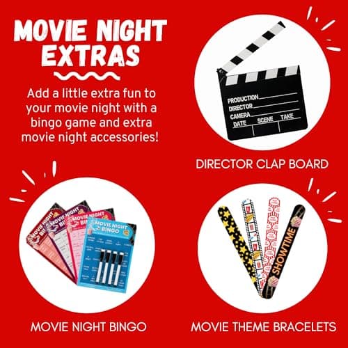 Movie Night Gift Basket – 42-Piece Gift Box with Popcorn, Candy, Snacks & Bingo – Birthdays, Date Night, Family, Kids, Adults, Mom, Dad, Teens, Christmas, Mothers Day, Fathers Day, Raffle & Fundraiser