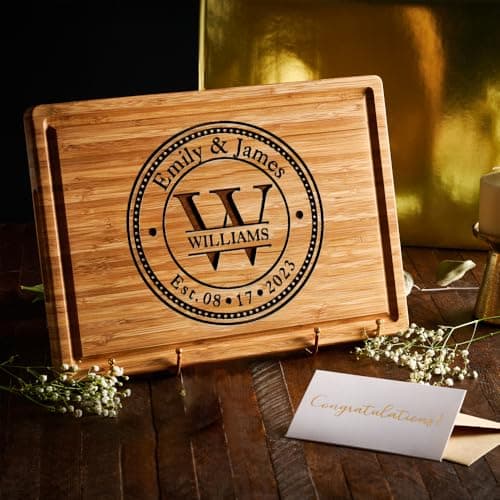 Personalized Cutting Board Wedding Gift - Custom Wood Wedding Registry Gift, Personalized Bridal Shower Gifts for the Couple, Engraved Charcuterie Board, 50th Anniversary Monogram Cutting Board