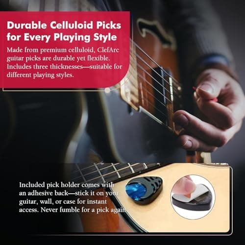 ClefArc Guitar Wall Mount - U-Shape Hardwood Guitar Hanger, Black Walnut Stand Wall Hangers, Pick Holders, Guitar Gifts for Guitarists, Guitar Accessories, with 6 Assorted Guitar Picks