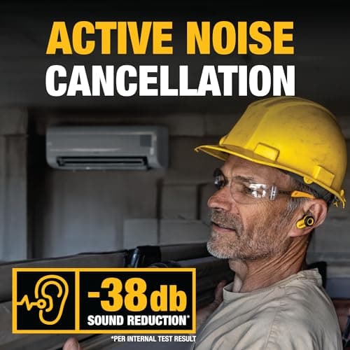 DEWALT Heavy Duty Bluetooth Jobsite Pro X2 ANC True Wireless Earbuds, Active Noise Cancelling Work Earbuds, Turn Dial Controls, 10Hr Runtime (40+ w/Case), 4 EQ Modes, IP54