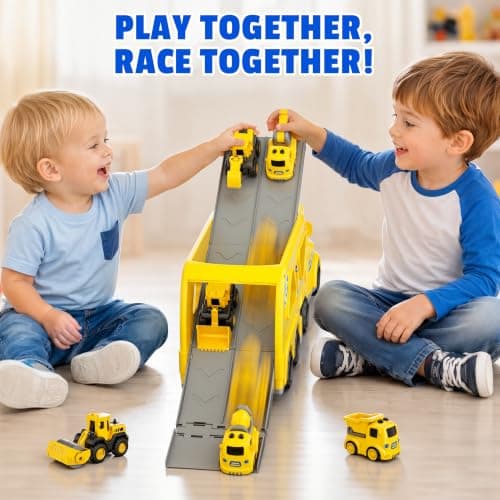 Transport Carrier Vehicle Toddler Toy with Light & Music, Excavator Dump Truck Bus Kids Gift for Boys and Girls (Yellow) Funwee 7-in-1 Construction Truck Toy w/ 6 Pull Back Cars & Track, Ages 1-5+ B0H9RSRFL7