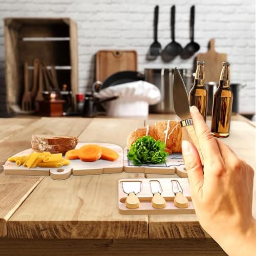 Unique Cheese Cutting Board Gift Set for Mom, House Warming, Wedding Gifts for Couples Bamboo Charcuterie Board Set - Foldable Serving Tray with Utensils B0C741CVFV