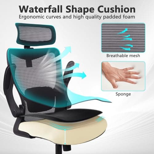 CLATINA Heavy Duty Ergonomic Mesh Office Chair 400LBS, Big and Tall Desk Chair with Adjustable Lumbar Support & Headrest, Flip Up Padded Arms, Swivel Computer Chair for Home, Study, Conference, Black