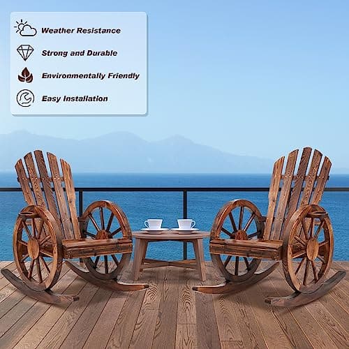 Spurgehom Outdoor Wooden Rocking Chair, Yard Glider Rocking Chairs Patio Decor Wood Rocker with Slatted Design, Adirondack Rocking Chair for Porch Lawn Garden Balcony Poolside, Brown(2PC)