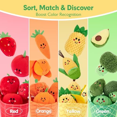 Color Sorting Play Food with Textures, Crinkle, Rattle, 6-12 Month Baby Toys 1 Year Old Boy Gifts One Year Old Girl Birthday hahaland Baby Sensory Toys Montessori Toys 1 Year Old Fruit Vegetable 16PCs B0DMVXR942