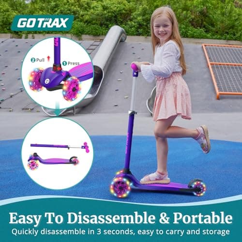 LED Light-Up Wheels, 3 Adjustable Handlebar, Easy Assembly, Lightweight, Wide Anti-Slip Deck, Lean to Steer, Max Load 110 lbs Gotrax KS1 Kids Kick Scooter, 3 Wheels for Boys & Girls 2-8, Gifts B0CCYMV1T1