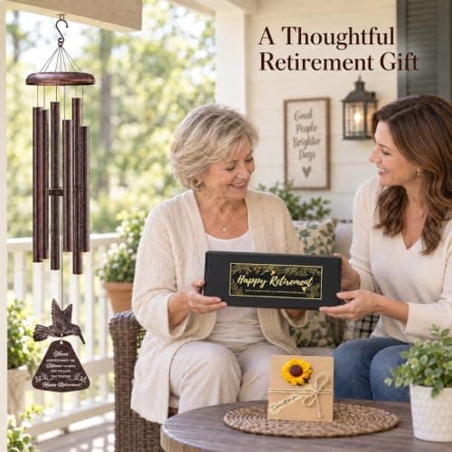 Sunflower greeting card shares warm retirement wishes for women and men, colleagues, bosses, teachers, friends, or coworkers. Wind Chimes Retirement Gift for Women, 32 Inch Hummingbird Chime with Card B0FD3MFY59