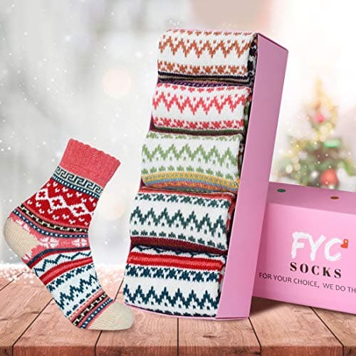 Breathable Premium Wool Blend,Stretchy Cuffs,Cozy House Socks,Outdoor Winter & Boot Socks,Gifting & White Elephant Exchanges FYC Socks for Women Winter Thick Warm Wool Socks Cozy Crew Christmas Gift B07YFLTR2L