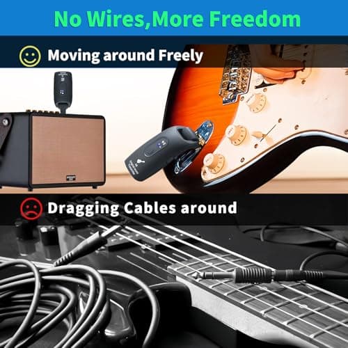 A9 Wireless Guitar System - 2.4GHz Guitar Accessories Transmitter Receiver, 24-bit 48KHz Audio, 100ft Range, No Latency, 4-Hour Rechargeable Battery, for Electric Bass (Black(1TX+1RX))