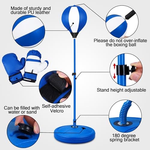 Punching Bag for Ages 3 4 5 6 7 8+ Years Old Kids, Boxing Bag Set Toy with Boxing Gloves, Height Adjustable Punching Bag, Sport Toy for Boys & Girls, Ideal Christmas Birthday Gift for Kids