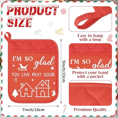 Maxdot 6 Pieces Christmas Neighbor Gifts Potholders with Pocket Silicone Spatula Kitchen Hot Pad Oven Mitts Hot Potholders Christmas Housewarming Kitchen Thank You Gift Cooking Baking for Neighbor