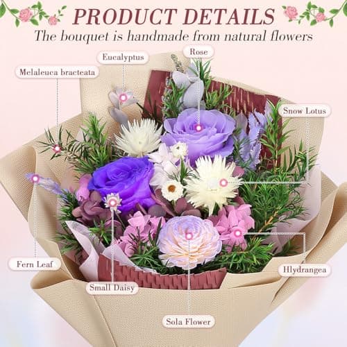 Preserved Flowers Bouquet, Flowers for Delivery Prime, Birthday Gifts for Women, Wife, Mother, Her (Purple)