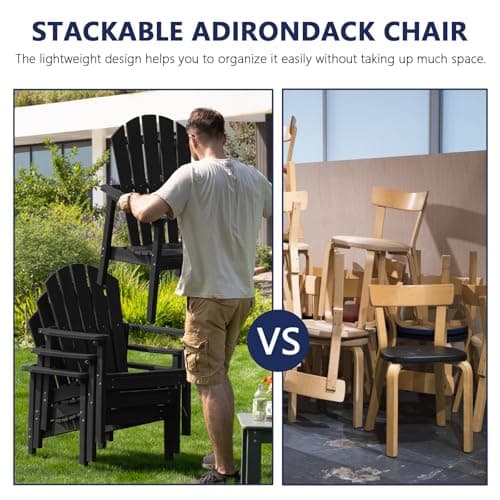 nevilywood Compact Stackable Adirondack Chairs Set of 4, 26.3" Wide HDPE Outdoor Patio Chairs - Durable, Space-Saving Design for Porch, Lawn or Garden, Black