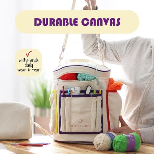 Hearth & Harbor Crochet Bag Organizer – Durable Knitting Bag, Yarn Organizer for Crochet Accessories and Supplies, Canvas Yarn Bag, Crochet Organizer with Accessories Case, Yarn Storage Organizer