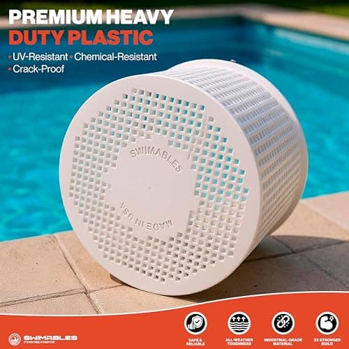 Swimables Pool Skimmer Basket for Inground Pool Compatible with Hayward Skimmer Basket and Pool Filter Basket SP1082CA | Built-in Brass Weight | 316 Stainless Steel Handle & Convenient Rubber Grip