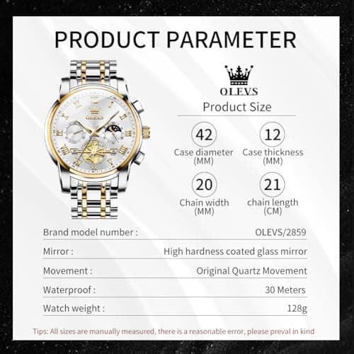 OLEVS Watches Men Waterproof Luxury Big Face Mens Watch Stainless Steel Quartz Analog Dress Watches for Men Luminous Multifunction Man Watch Relojes De Hombre