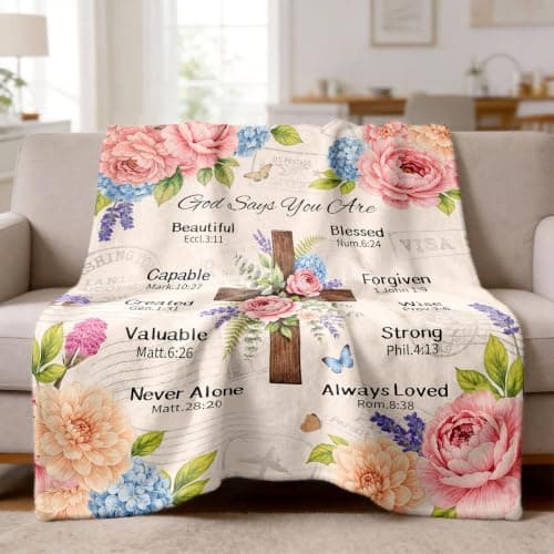 Inspirational Throw Blanket with Cross Flowers, Bible Verse for Mom, Daughter,Friends, Sister, Soft Flannel Blanket 50"x60" Birthday Blanket for Women, Christian Gifts for Friends, Mom B0HGLK3H1C