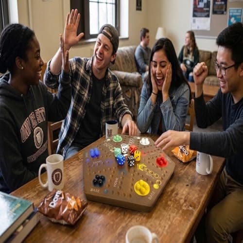 Wooden Board Games, Marble Board Game Original with Dual Sides Fast Track Board Game for 2 to 6 Players, Double Side Marble Game, 6 Colors 30 Marbles Set and 6 Color 6 Dice,Pouch (16" Dark)