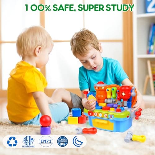 Montessori Toys with Sound Lights Effect, Shape Sorter, Christmas Birthday Gift for Boy Girl,Engineer Pretend Play Workbench Toys for 1 Year Old Boy, Musical Toy Tool Bench, 1 2 3 Years old Boy Gifts B08345YDXJ
