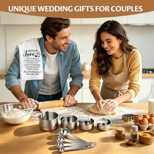 Wedding Gifts for Couples 2026, Bridal Shower Gifts for Bride to Be, Engagement Gift for Newlyweds, Bride Gift, Mr and Mrs Measuring Cups and Spoons Set with Dish Towel B0GTPW413P