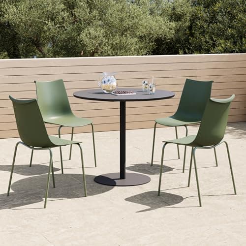KISLOT Dining Chairs Set of 4, Plastic Outdoor Dining Room Chairs with Metal Legs, PP Anti-UV Stackable Patio Chairs with Ergonomic Back & Curved Seat for Kitchen Swimming Pool, Easy Assembly, Green