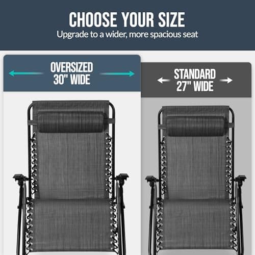 Best Choice Products Set of 2 Extra Wide Adjustable Steel Mesh Zero Gravity Lounge Chair Recliners w/Pillows and Cup Holder Trays - Gray