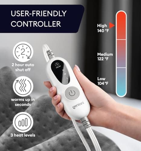 GENIANI Electric Heating Pad for Back Pain & Cramps Relief, Electric Throw, Self Care Gifts for Women, Heating Pad for Neck & Shoulder, Machine Washable Microplush, Auto Shut Off (12"x24", Tabby Gray) B07T85CNX2