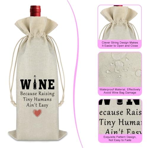 Thank You Gift for Mother Women Wine Bag Wine Gift Bag Mother's Day Appreciation Gift for Mom To Be New Mommy Birthday Thanksgiving Christmas Gift for Her Godmother Mother in Law Burlap Wine Wrap Bag