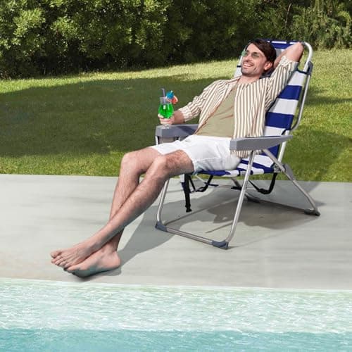 VINGLI Aluminum Backpack Beach Chair for Adults, Portable Lightweight Reclining Beach Chair with Headrest & Side Pocket, Lay Flat Beach Chair with 5 Positions for Outdoor Lawn/Fishing/Pool Lounge