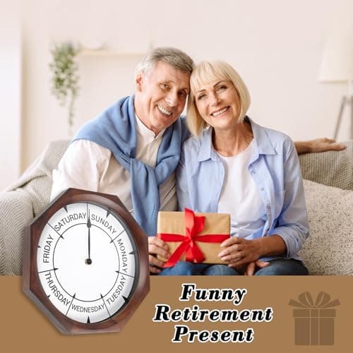 14 inch Wood Retirement Clock for Women Men, Day of The Week Wall Clock for Seniors, Funny Retirement Gifts for Father's Mother's Day Grandparents Birthday