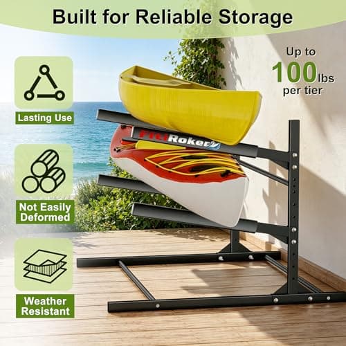 Kayak Storage Rack, Heavy Duty Freestanding Kayak Stand for 2/3 Kayaks, Adjustable Canoe and Paddleboard Holder for Indoor Outdoor Garage Storage, Assembly Required