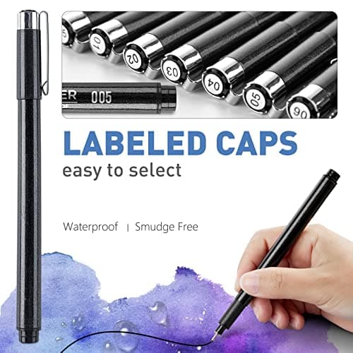 YISAN Drawing Art Pens,Micro Fineliner Pens,Fine Tip Manga Markers for Artist Sketch Technical,Black,12 Set,902195